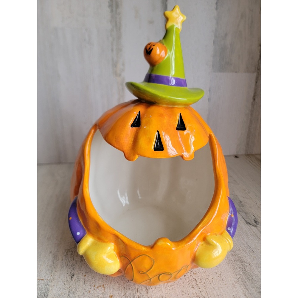 Large pumpkin mouth candy bowl Halloween jack O'Lantern witch hat